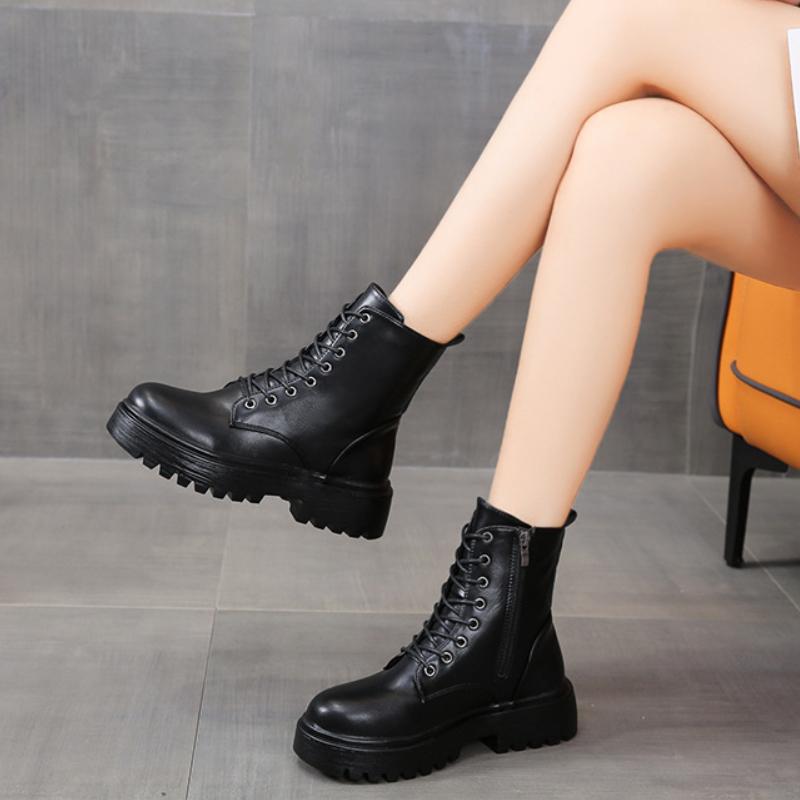 European and American Style Short Boots Women's 2024 New Waterproof Platform Short Boots Solid Color Simple Women's Shoes Trafza