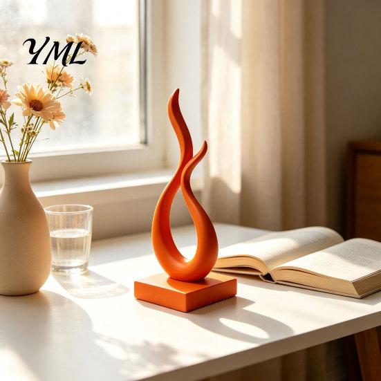 Modern Abstract Flame Sculpture Sculpture, 3D Printed Minimalist Art Statue with Square Base, Contemporary Desk Decorations Elegant Curved Figurine