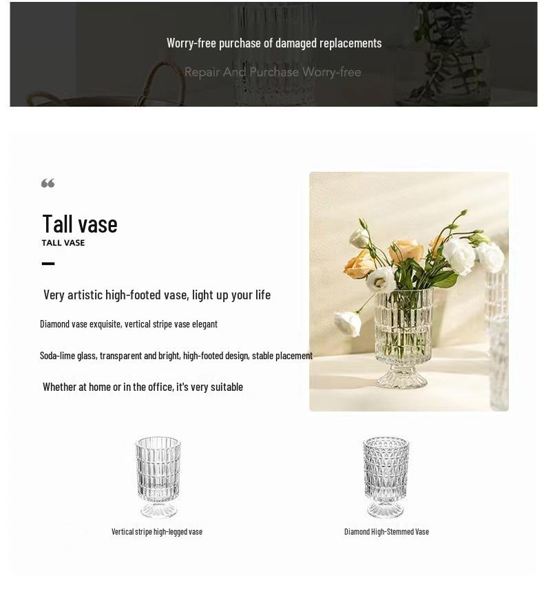 Европейская стеклянная ваза на высокой ножке: Креативный гидропонный прозрачный дизайн для элегантного домашнего декора