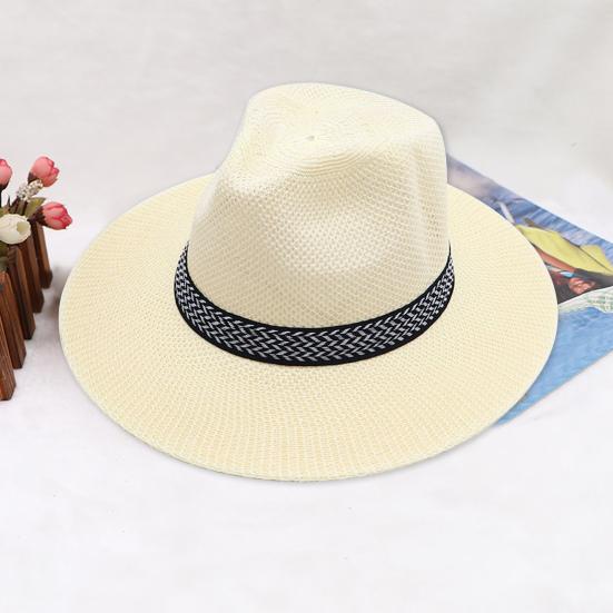 Cowboy Hat Large Brim Sun Protection Men Women Hat Geometric Pattern Decoration Summer Casual Fishing Hat