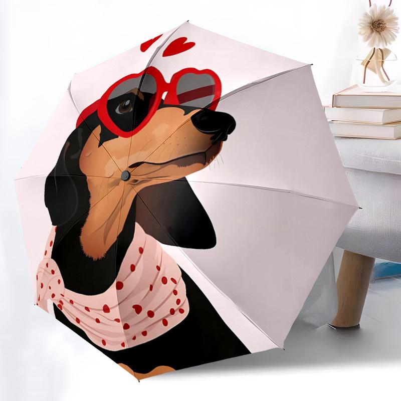 1pc Dachshund Love Automatic Folding Umbrella - Windproof Compact Travel Umbrella with Auto Open/Close, 8-Rib Heavy-Duty Shaft for Women/Men A004