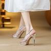French Beautiful Rhinestone Waterproof Table Open-toed High Heels Female Sexy Fairy Stiletto Sandals 2025 New