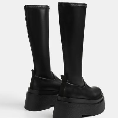 Эластичные сапоги Женские длинные сапоги Маленькие рыцарские сапоги Узкие и высокие сапоги на толстой подошве Высокие сапоги Узкие сапоги Женские