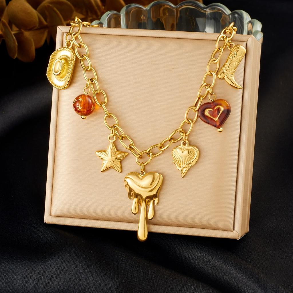 DIEYURO 316L Stainless Steel Golden Pattern Gorgeous Flower Heart Square Sun Pendant Necklace Women New Classic Jewelry