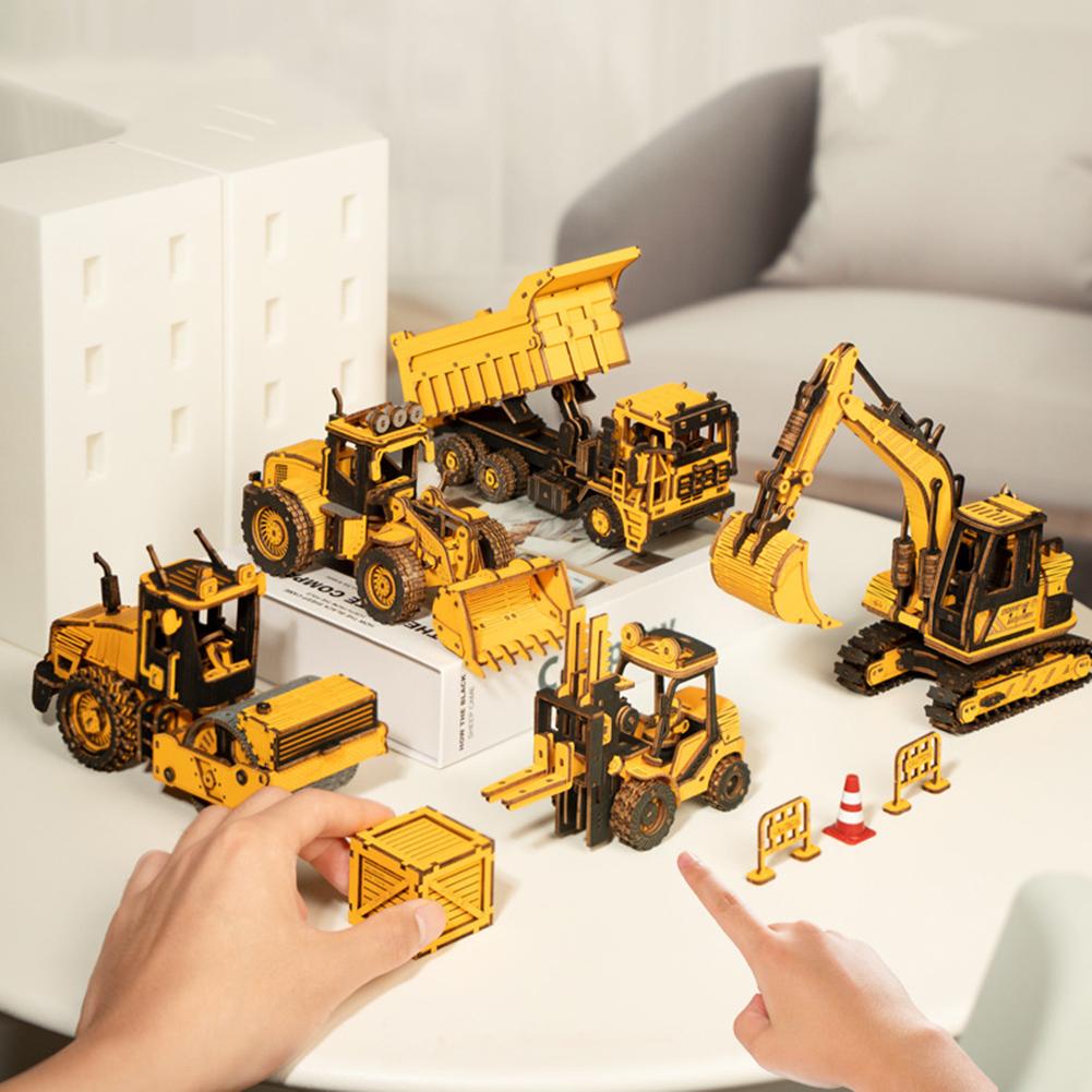 Hands Craft DIY 3D Wooden Puzzle Engineering Vehicle Model Puzzle Toys Creative Educational Toys Gifts For Kids Boys Girls