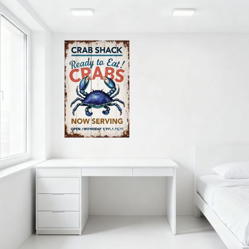 Винтажная металлическая жестяная вывеска 'Crab Shack' (Закусочная с крабами), Иллюстрация синего краба, 'CRAB SHACK' 'CRABS' 'СЕЙЧАС ПОДАЕМ' Морской Декор с морепродуктами для Дома Ба