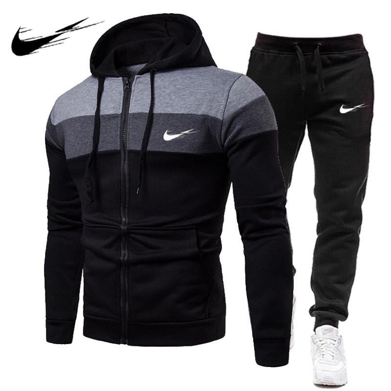 Blue 2025 Autumn Winter New Zipper Hoodie +Pants Men Casual Cotton Warm Sweatshirts Jogging Suit