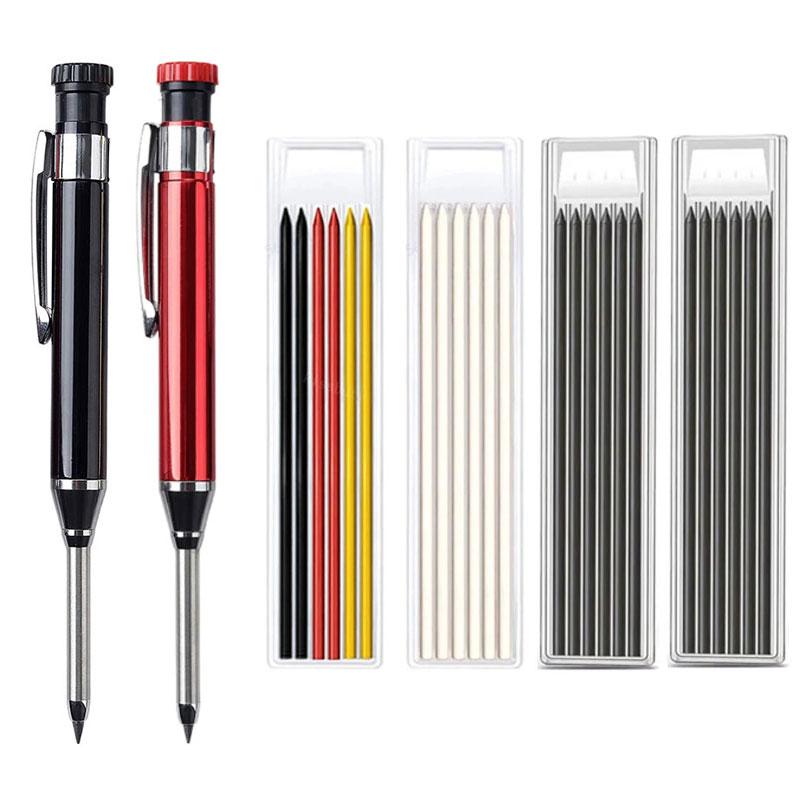 Long Head Nib Deep Hole Woodworking Metal Solid Carpenter Mechanical Pencil Set with Sharpener Construction Marking Scriber Tool