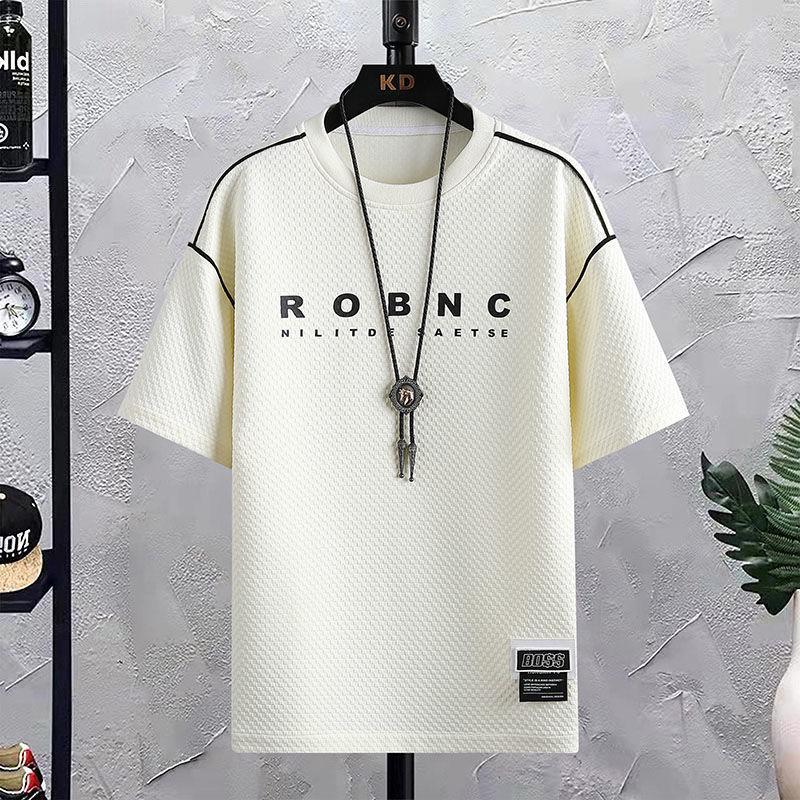 Летняя трендовая футболка с короткими рукавами, хлопковый костюм, мужской повседневный спортивный комплект из двух предметов, размер плюс