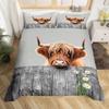 Highland Cattle Duvet Cover Geometric Wooden Plank Rustic Bedding Set Flowers Animal Farmhouse Comforter Cover Cow Quilt Cover
