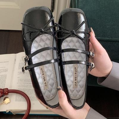 В наличии Лаковые балетки Мэри Джейн Rockfish с двойным ремешком и бантом - Женские туфли с круглым носком и низким вырезом