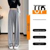 Petite Grey Glutinous Rice Style Straight Leg High Waist Pants (XS) - Women's Slim Fit, Wide Leg for Autumn/Spring