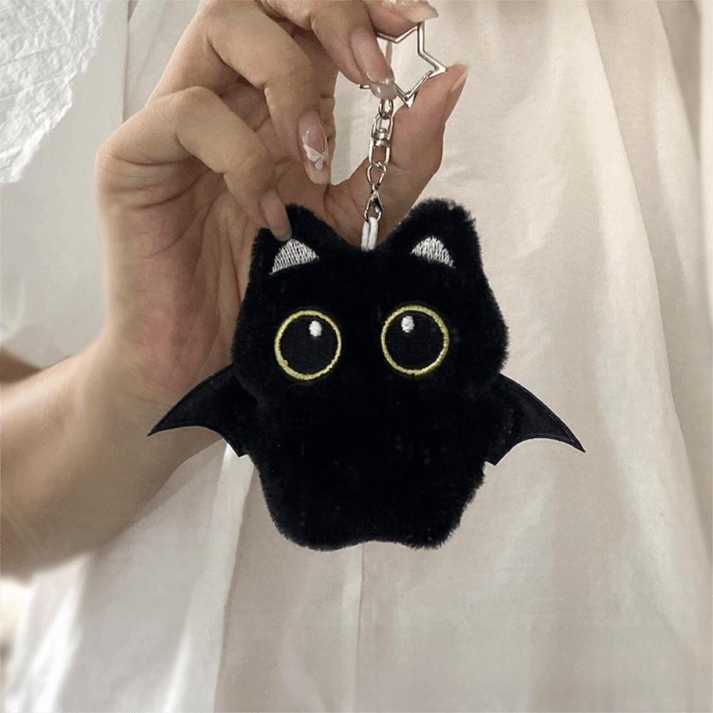 Wings Black Cat Plush Doll Keychain Star Car Key Ring New Doll Bag Pendant School Bag Decoration