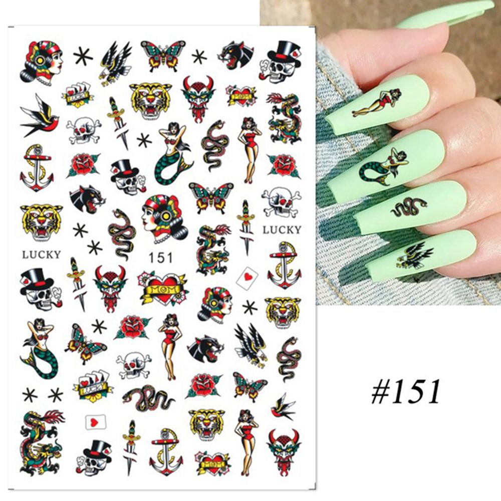 Nail Decals Chinese Slider Dragon Snake 3D Black Nail Stickers Gothic Style