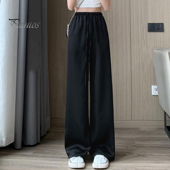 Wide Leg Pants for Women High Elastic Waist Casual Loose Straight Pants Satin Long Trousers for Summer Spring Fall