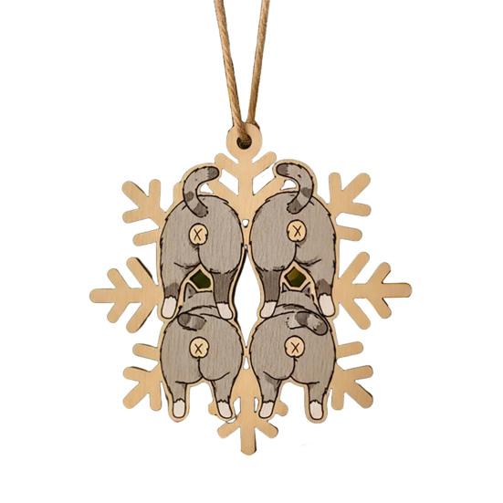 Рождественское украшение в виде снежинки с кошачьей попой, забавное деревянное украшение на елку с кошачьей попой