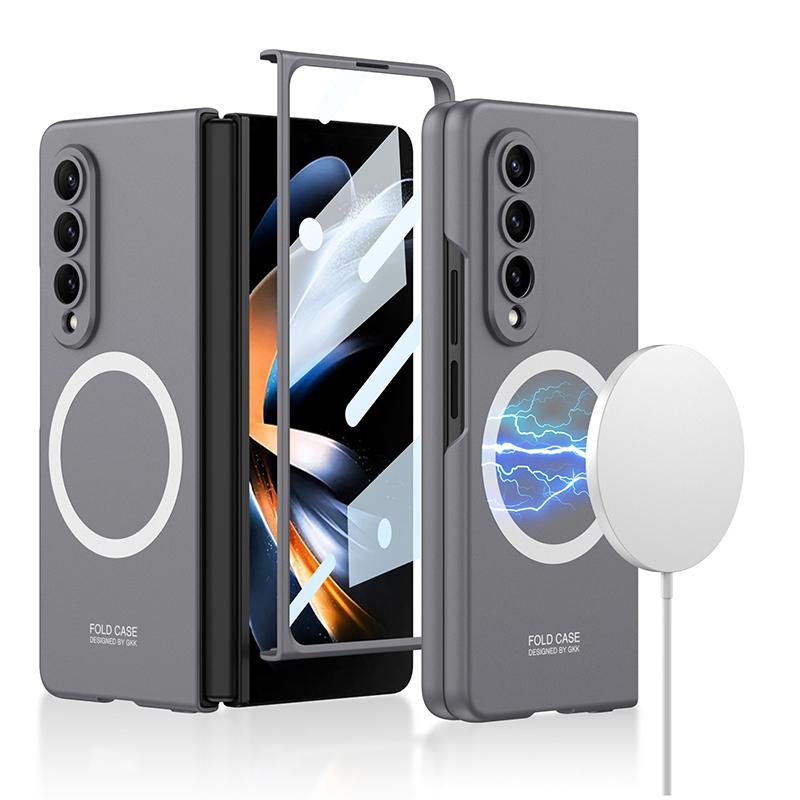 Для Samsung Galaxy Z Fold 4 3 Magsafe Магнитный чехол с беспроводной зарядкой и закаленным стеклом Ультратонкий матовый Fold 5 противоударный чехол