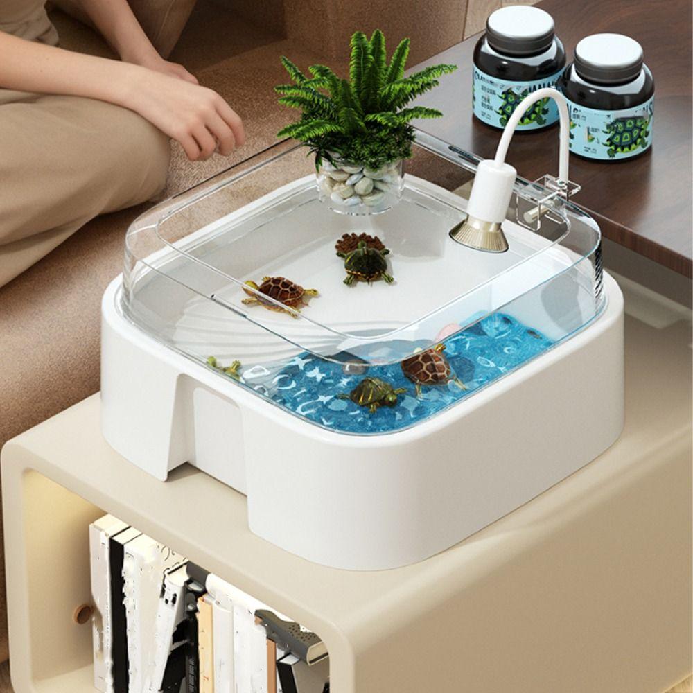 Прозрачный аквариум для черепах большой емкости с платформой для загорания, предотвращающий побег, пластиковый аквариум для черепах, полностью прозрачный ящик для разведения