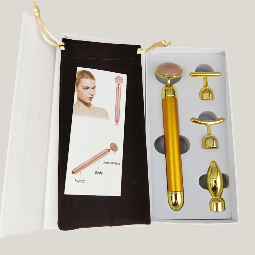 4 в 1 Вибрирующий роликовый массажер для лица из розового кварца для глаз Jade Roller T/V-образный лифтинг-массажер для похудения и красоты