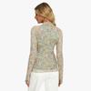 Women's Mesh Floral Print Slim Tops Long-sleeved Pullover