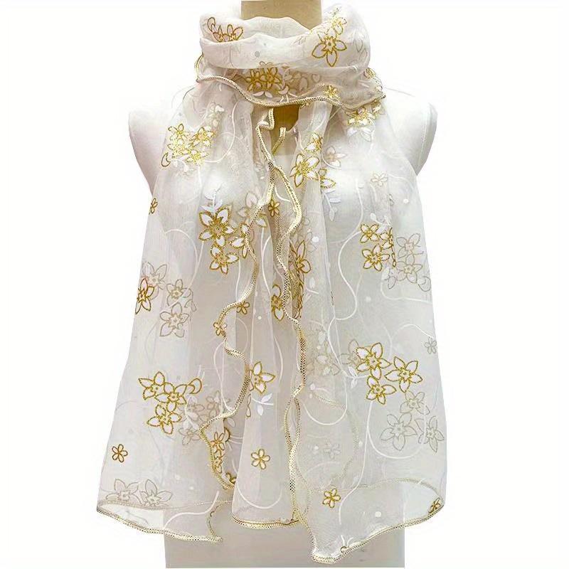 Ruffles Flower Embroidery Scarf Elegant Solid Color Breathable Shawl Women Head Wrap Outdoor Windproof Hijab Turban Travel Beach Towel