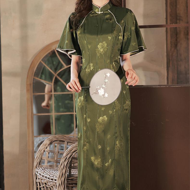 Темно-зеленое улучшенное женское летнее платье Cheongsam Temperament