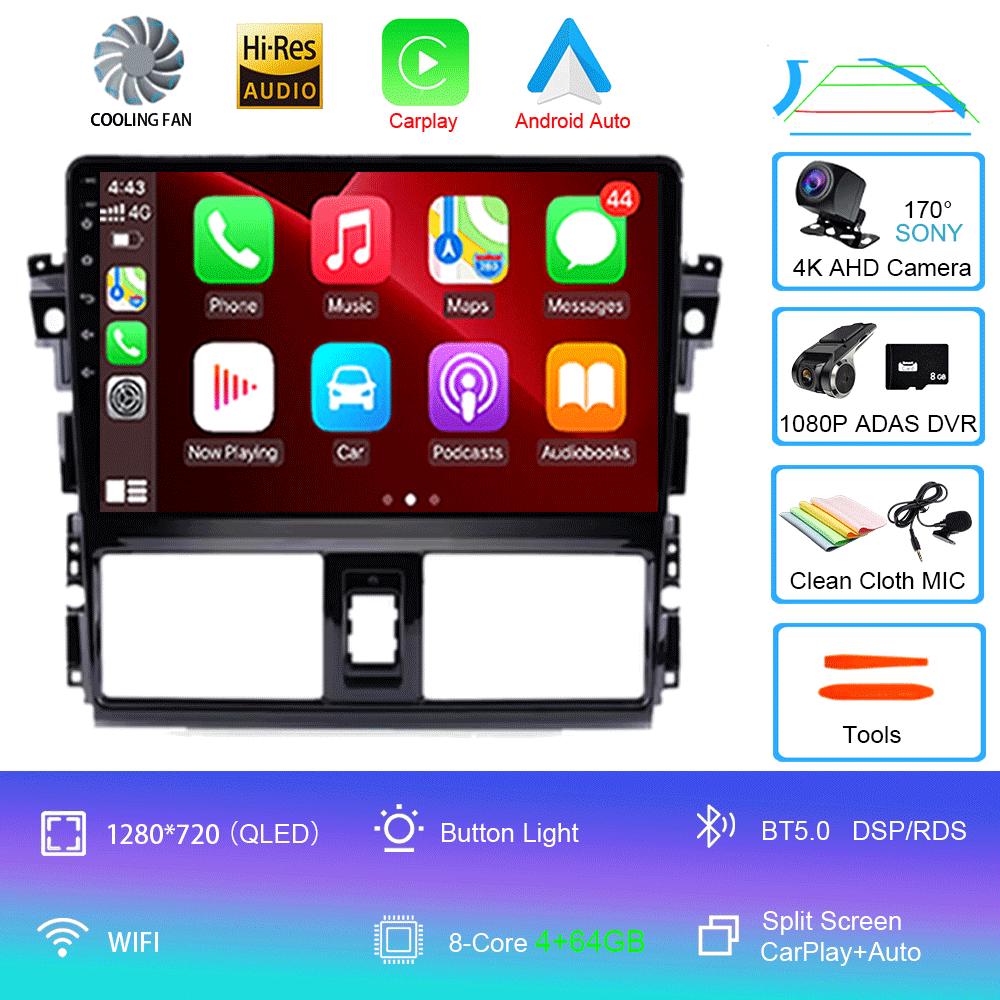 Android 14 для TOYOTA VIOS YARIS 2013 2014 2015 2016 Мультимедийный видеоплеер Автомобильный радиоприемник GPS-навигация БЕЗ DVD 2 Din Carplay Новый