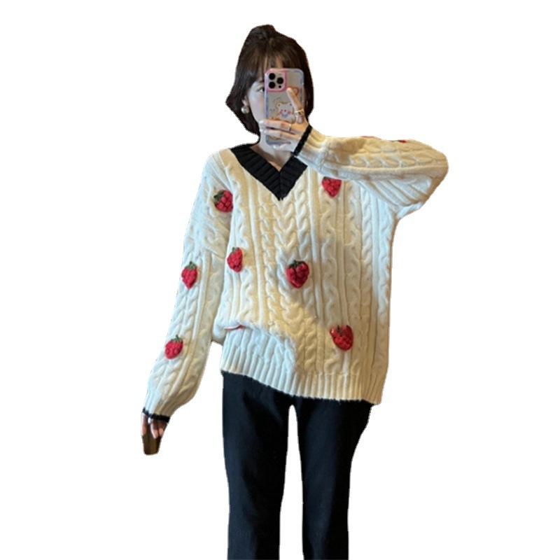 Европейский и американский свитер с V-образным вырезом, вязаный свитер с длинными рукавами, однотонная осенняя куртка для женщин