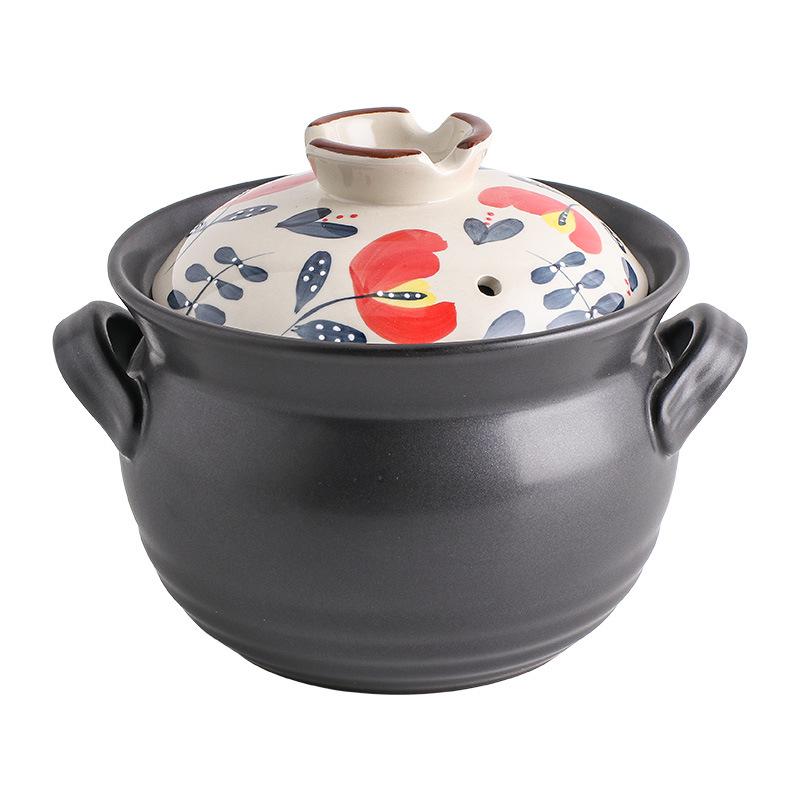 Японская кастрюля для тушения, расписанная вручную, устойчивая к высоким температурам - керамическая кастрюля с крышкой
