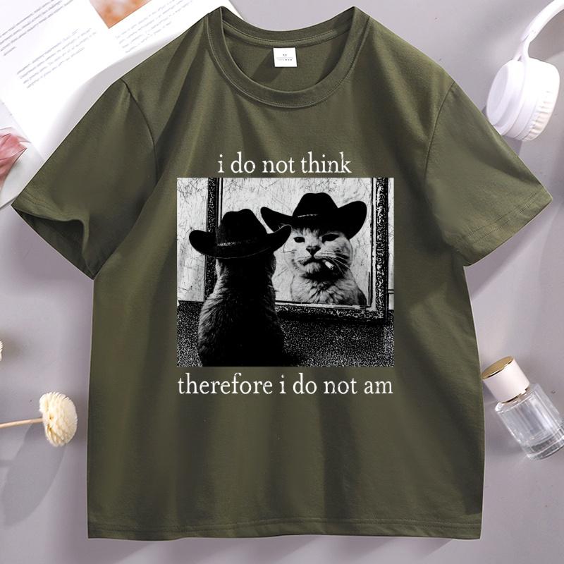 I Do Not Think Therefore I Do Not Am Tshirt Funny Cat T Shirt Vintage Witchy 90s Graphic T Shirts Cotton Short Sleeve Clothing