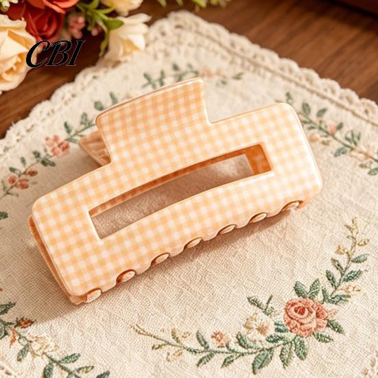 Hair Claw Clip Back Head Claw, Hollow Square Large Clip, Plaid Print Anti-Slip Teeth Accessory for Daily Wear High Hardness
