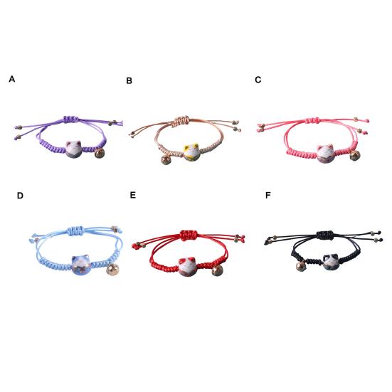 Браслет на запястье, керамический декор в виде кошки, маленький колокольчик, ручная работа, регулируемый, декоративный, темпераментный, плетеный, веревочный, подвески, браслет-шнурок для повседневной жизни