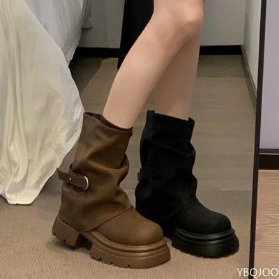 Женские осенние новые универсальные ботинки на толстой подошве, увеличивающие рост, простые, удобные, с круглым носком и толстым каблуком