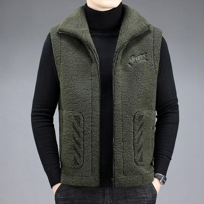 Двусторонняя куртка, жилет для мужчин, высокое качество, теплая мода, повседневная куртка, мужская куртка без рукавов, зимнее пальто из овечьей шерсти