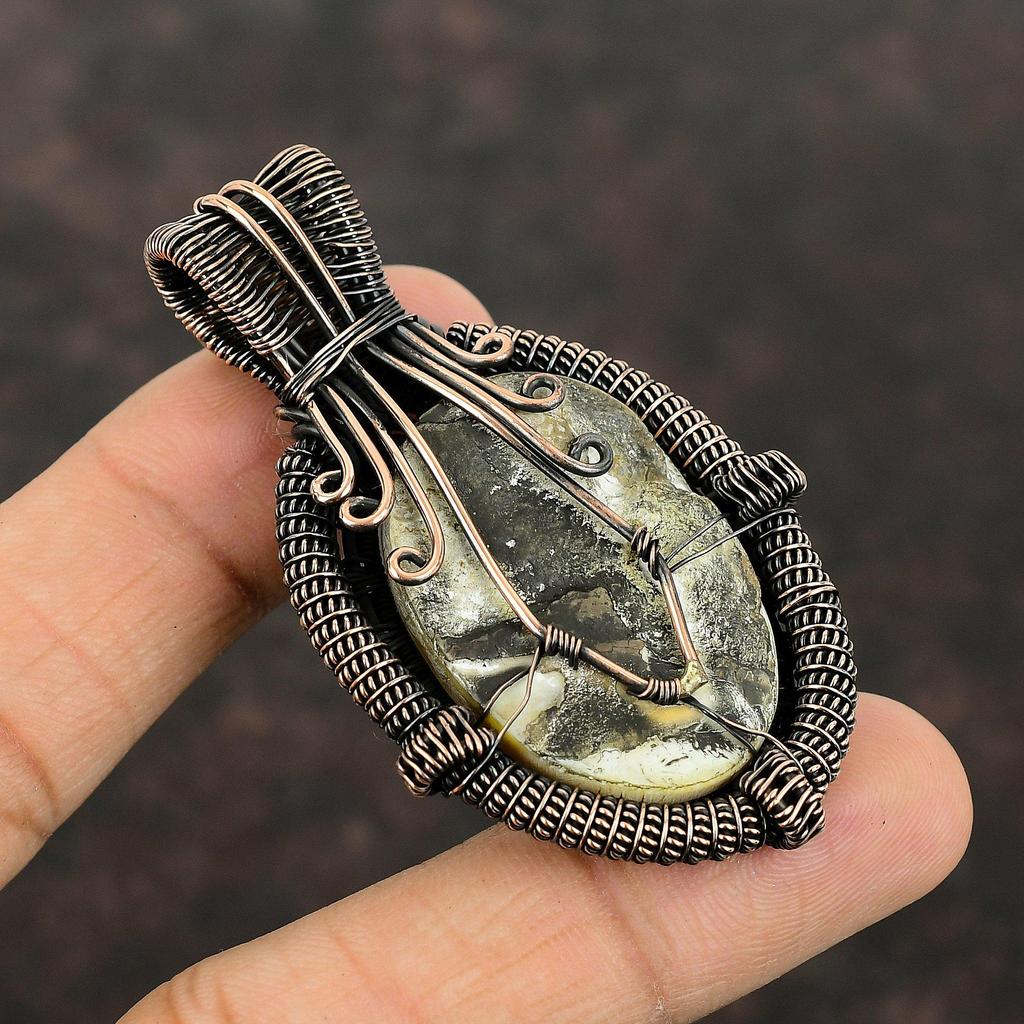 Mother Of Pearl Pendant Copper Wire Wrapped Pendant Handmade Pendant Unique Copper Jewelry Gemstone Pendant For Gift Mother Of Pearl Jewelry