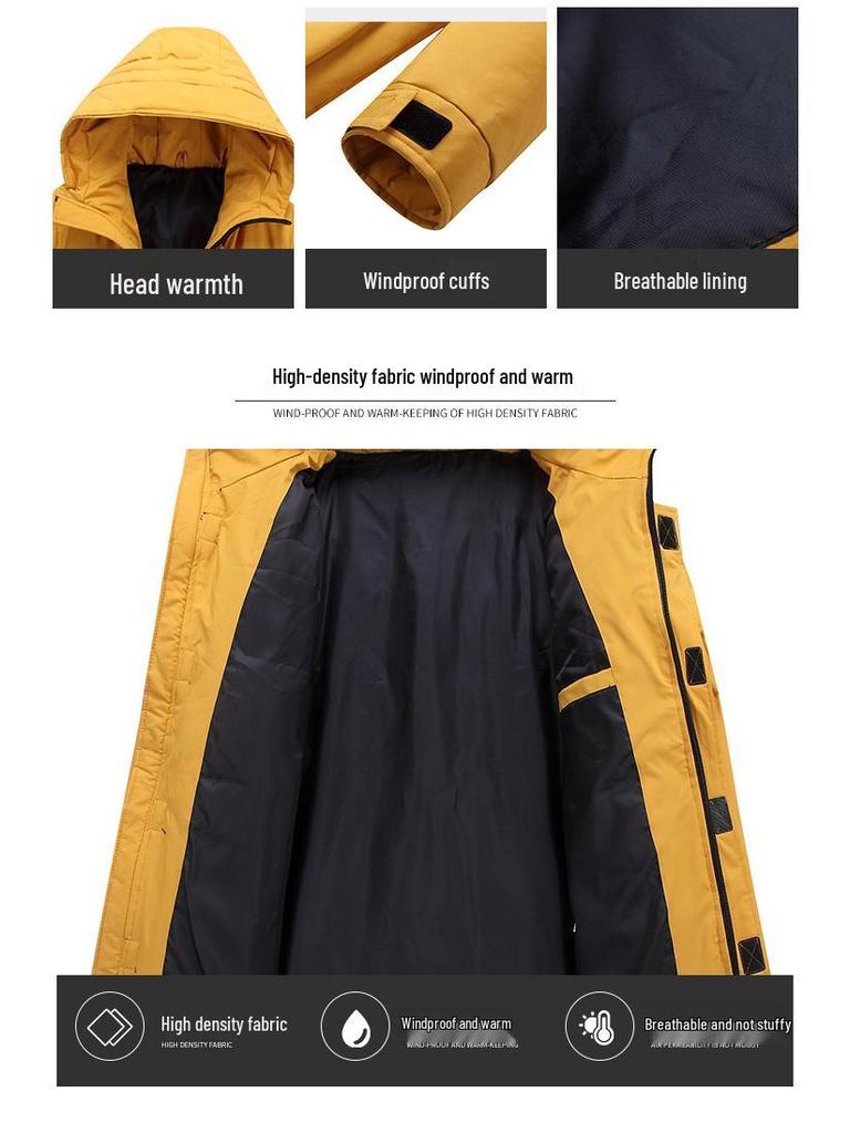 Youth Hooded Cotton-Padded Jacket: Men's Mid-Length Casual College Style Workwear, Cold-Resistant School Uniform