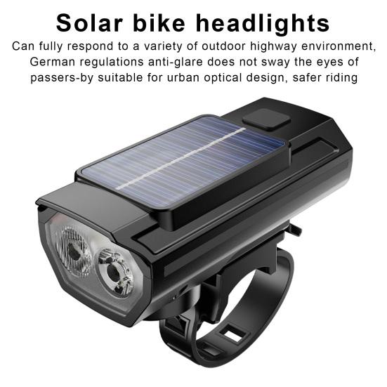 Universal Bike Front Light with Horn Multi-Functional Solar-Powered High Brightness Long-Range Illumination Bicycle Light