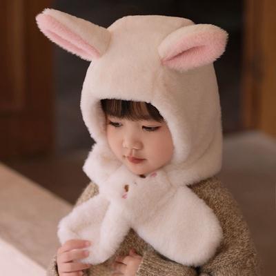 Новые детские шапки осень и зима утолщенные теплые с защитой ушей головной убор мультяшный милый кроличьи ушки плюшевый шарф интегрированная шапка