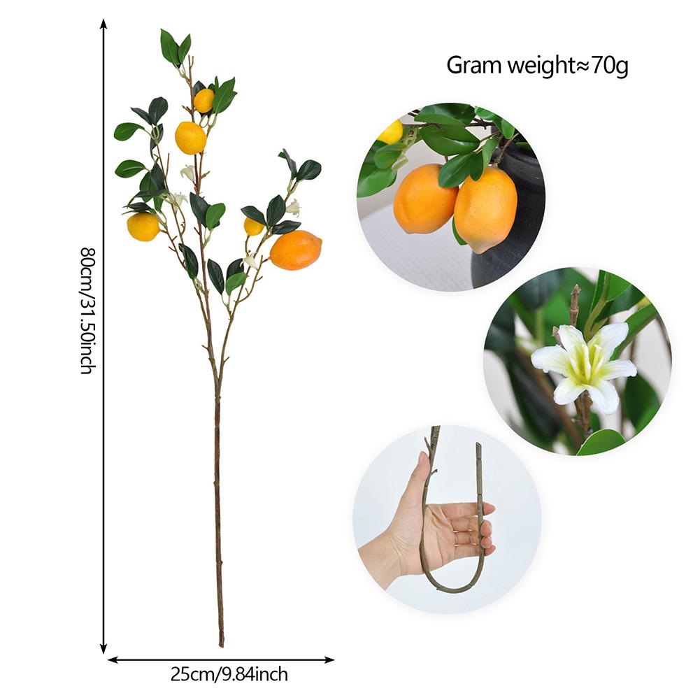 Artificial lemon branches 2pcs for home kitchen and dining table decoration flexible lifelike yellow lemons plastic stems