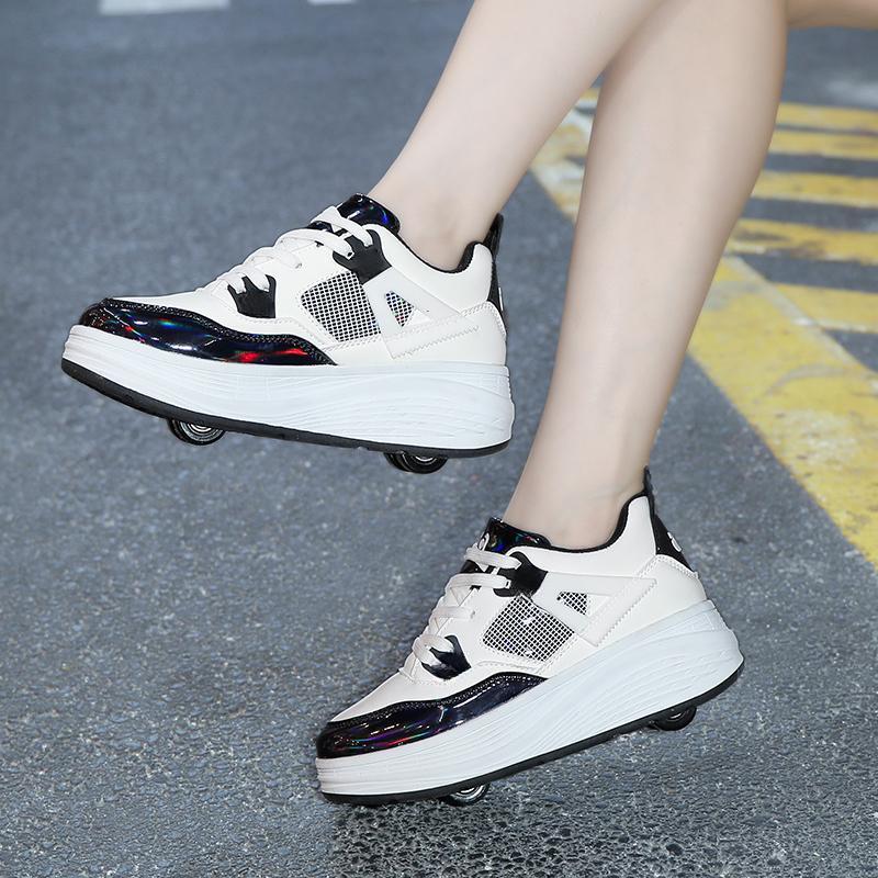 Детские роликовые коньки с четырьмя колесами, съемная плоская спортивная обувь для девочек, розовые роликовые коньки, спортивная обувь, розовые кроссовки