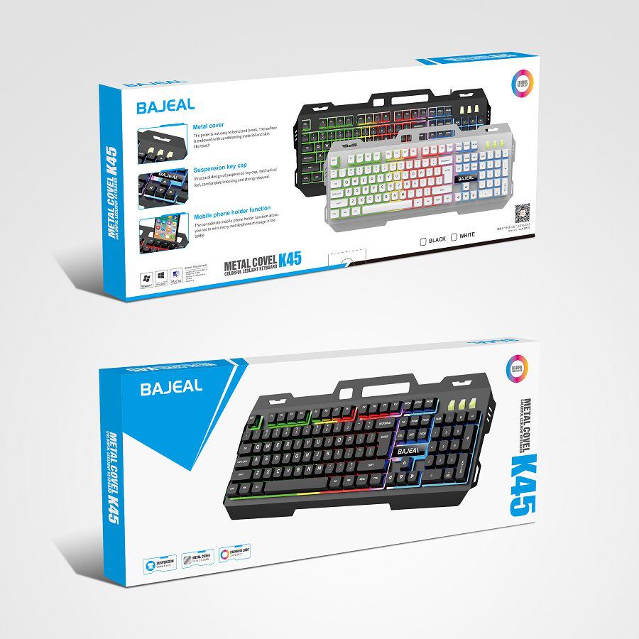 Игровая клавиатура K45 с красочной светящейся подсветкой, плавающими клавишами и металлической механикой.