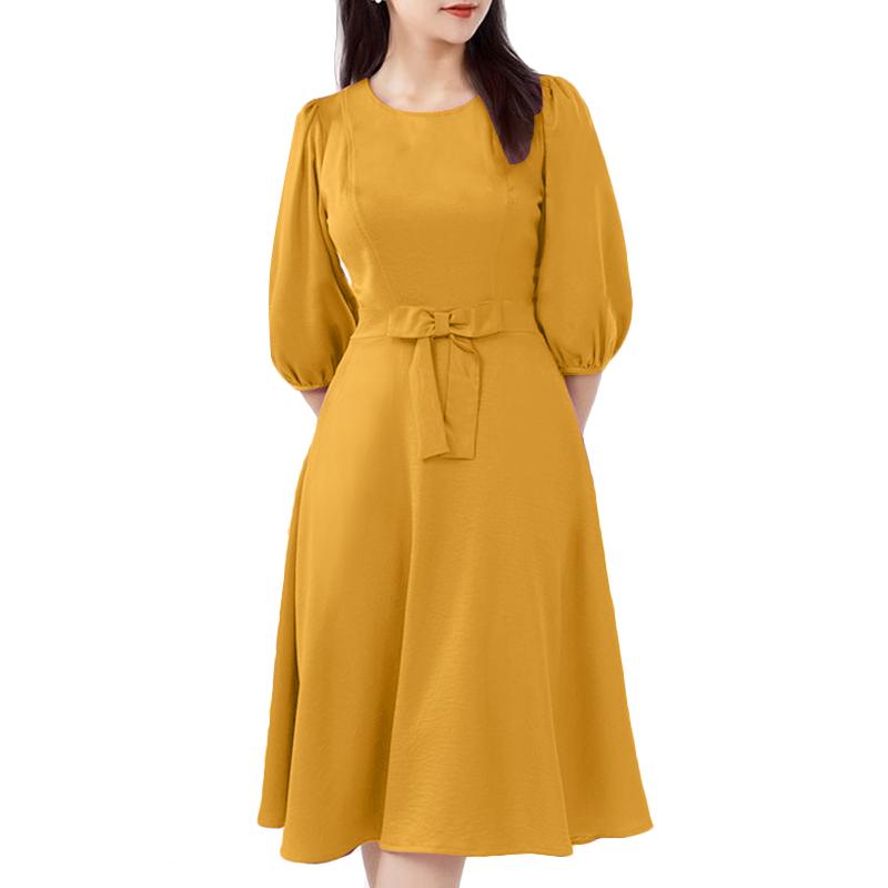 ZANZEA Женское повседневное платье с круглым вырезом и коротким рукавом