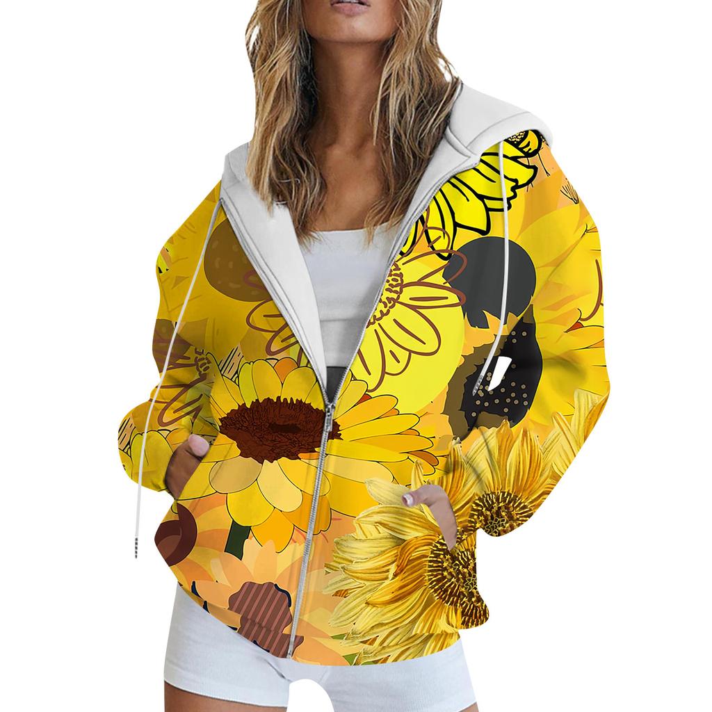 Женская толстовка с длинным рукавом и принтом, куртка с длинными рукавами и карманами, на молнии, пальто с капюшоном