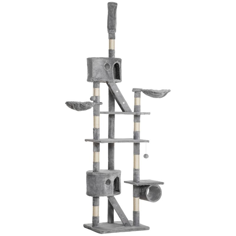 Cat scratching post 240-260 cm ceiling height, large cat tree, climbing tree for large cats with sisal rope, light grey