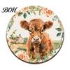 Vintage Flower Print Cup Holders Highland Cow Cork Coasters, Cute Floral Farmhouse Drink Mats with Protective Furniture for Office Non-Slip Base, Heat
