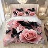 3pcs Pink Bedding Set Butterfly Rose Pearl 3D Print Cozy Duvet Cover King Queen Twin Size Birthday Gift for Adult Bedroom Decor