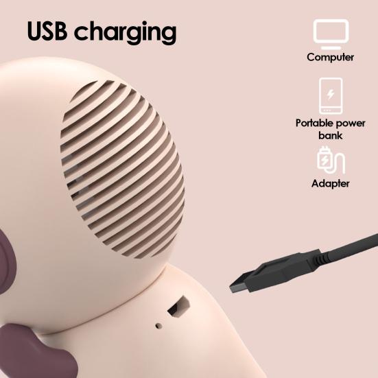 Брелок Маленький Вентилятор Мультяшный Дизайн Астронавта Тихая Работа Встроенный Модуль Охлаждения Льдом USB-Зарядка Портативный Вентилятор с Шнурком