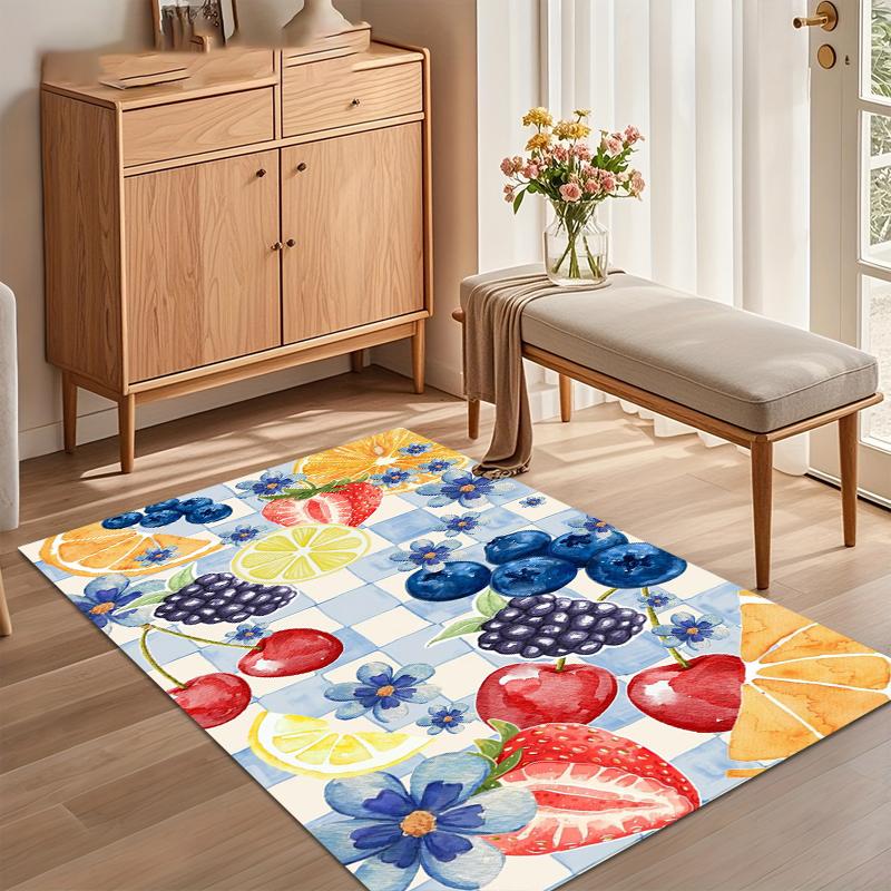 Fresh Fruit Rug Anti-slip Floor Mat Colorful Blueberry Orange Print Carpet for Living Room Kids Bedroom Entryway Home Decor