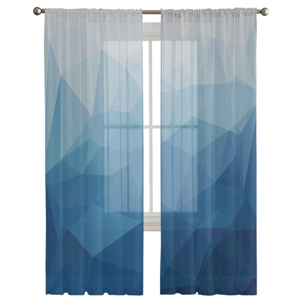 Треугольный синий градиентный тюль прозрачные оконные шторы для гостиной кухни детской спальни вуаль подвесная занавеска