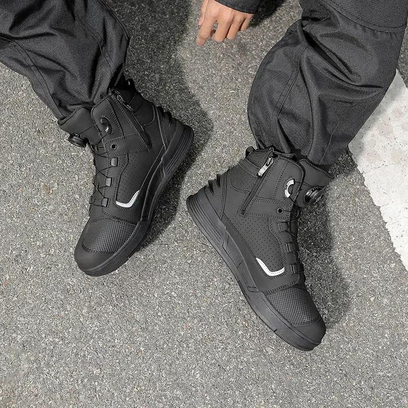 Riding Boots for Men Motorcycle New Leather Collision Avoidance Motos Shoes Anti Slip Wear-Resistant Motocross Protective Shoes